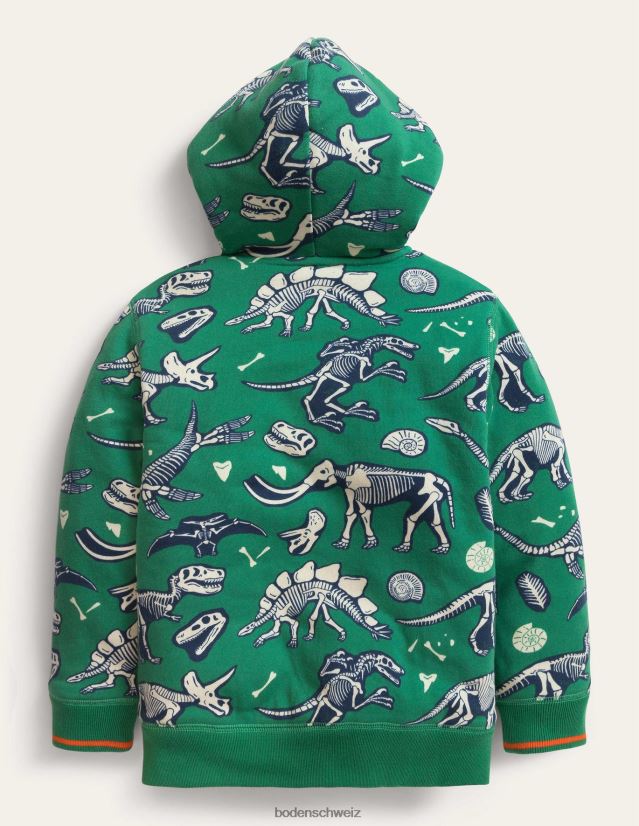 Boden Baby Kapuzenpullover mit Zottel-Print VH86PT3411 Kleidung tief grasgrüne Dinoknochen