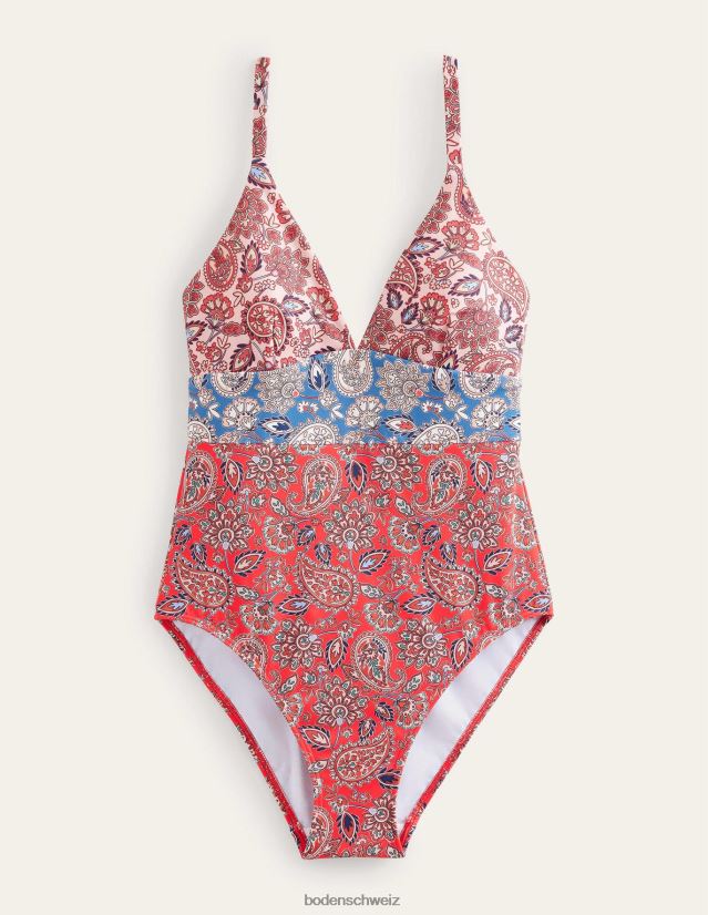 Boden Frauen Arezzo-Badeanzug mit V-Ausschnitt und Einsätzen VH86PT1036 Kleidung Hochrisiko-Terrasse in Rot und Paisley