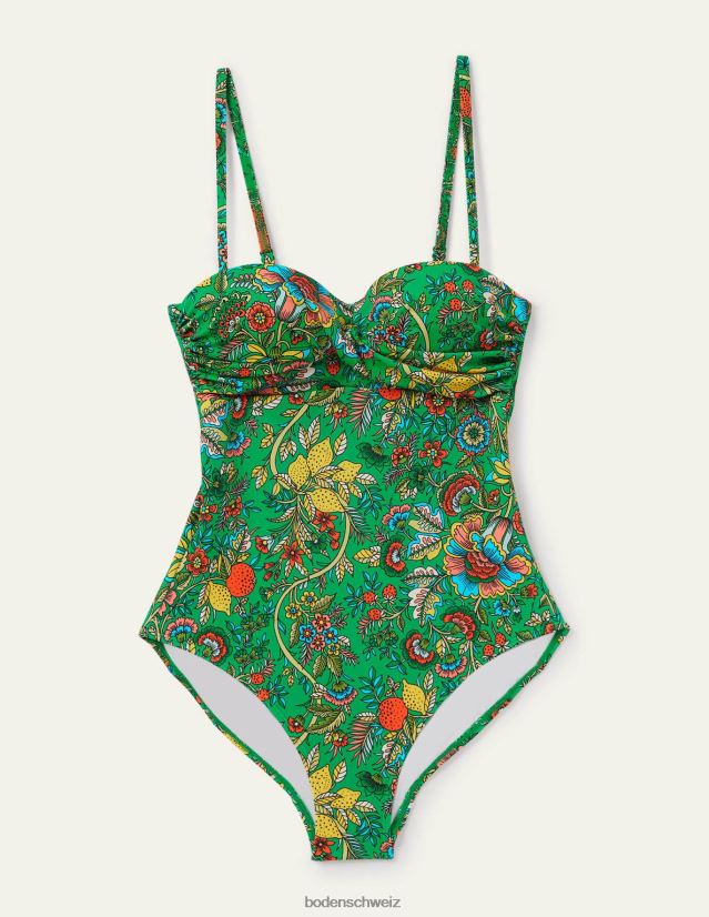 Boden Frauen Badeanzug in Körbchengröße „Catania“. VH86PT2062 Kleidung sattes Smaragdgrün und tropische Wiesen