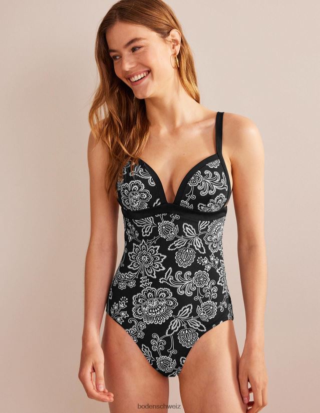Boden Frauen Badeanzug mit Dreiecksbahnen VH86PT217 Kleidung schwarz-weiß geblümt