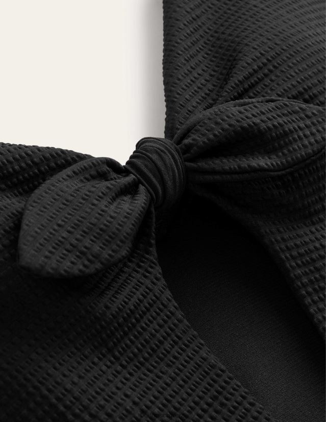 Boden Frauen Badeanzug mit Flügelärmeln zum Binden VH86PT1065 Kleidung schwarze Seersucker-Textur