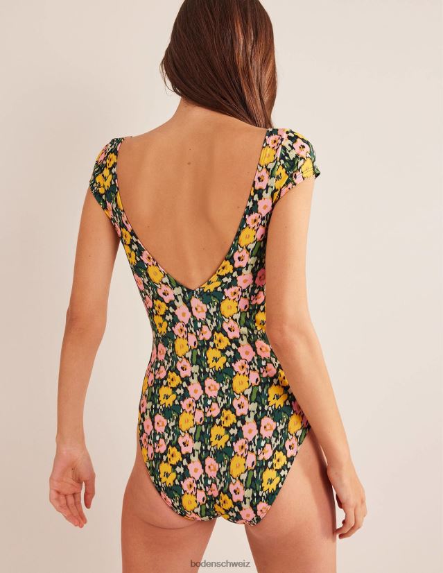 Boden Frauen Badeanzug mit Flügelärmeln zum Binden VH86PT1263 Kleidung Smaragdnacht und abstrakter Mohn