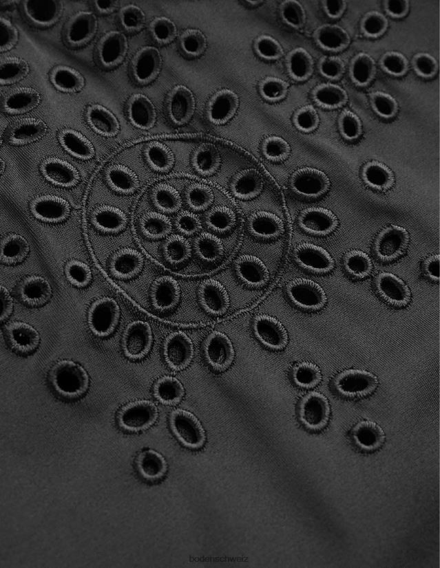 Boden Frauen Badeanzug mit V-Ausschnitt und Stickerei VH86PT218 Kleidung Schwarz