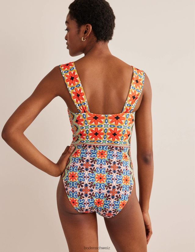 Boden Frauen Badeanzug mit plissiertem Herzausschnitt VH86PT2472 Kleidung Tigerlilie & Gobelin Geo