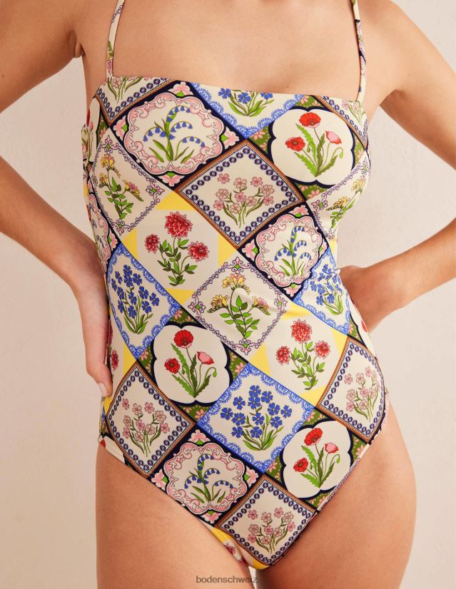 Boden Frauen Badeanzug mit schmalen Trägern VH86PT1193 Kleidung Elfenbein und wildes Blauglöckchen