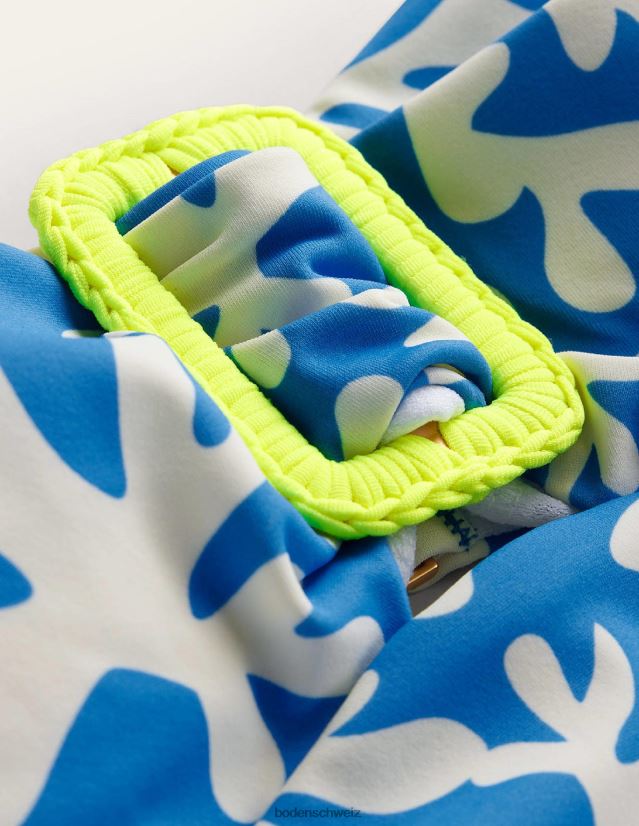 Boden Frauen Bandeau-Badeanzug mit Wickelschnalle VH86PT1794 Kleidung blaues und abstraktes Blattwerk