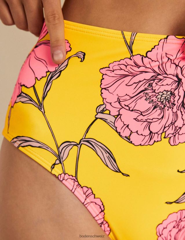 Boden Frauen Bikinihöschen mit hoher Taille VH86PT2227 Kleidung Zitronenspritzer und Pfingstrosenblüte