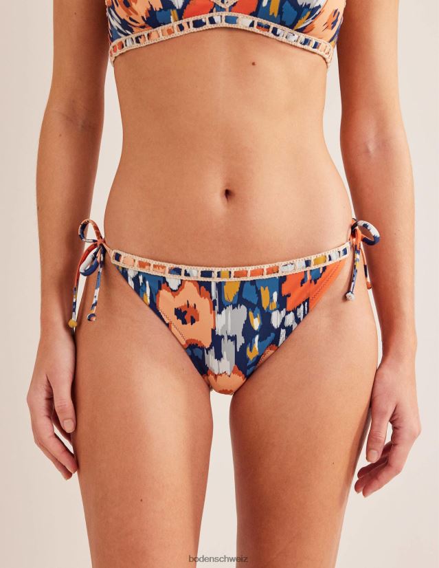 Boden Frauen Bikinihose mit Häkelbesatz VH86PT1031 Kleidung Marineblau und abstrakte Mohnblume