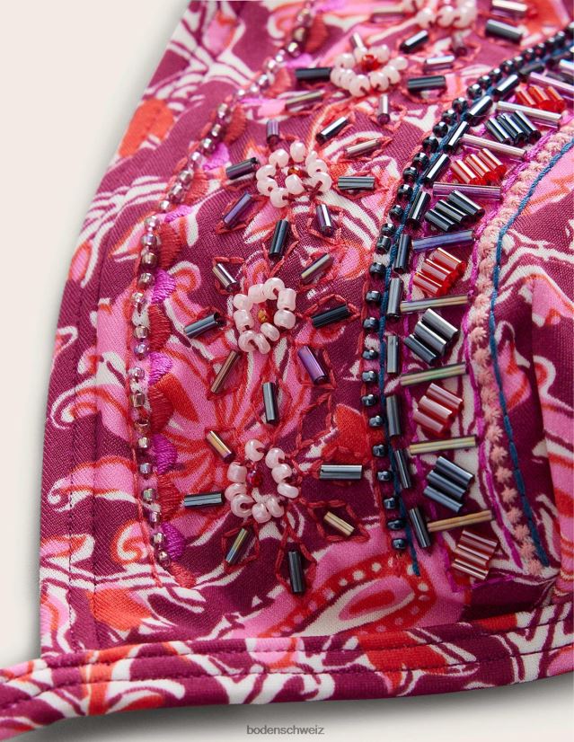 Boden Frauen Bikinioberteil mit Perlenverzierung VH86PT1755 Kleidung Himbeerrosa und botanische Rebe