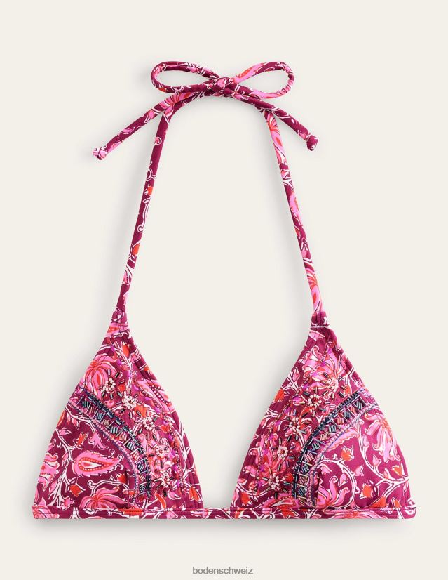 Boden Frauen Bikinioberteil mit Perlenverzierung VH86PT1755 Kleidung Himbeerrosa und botanische Rebe