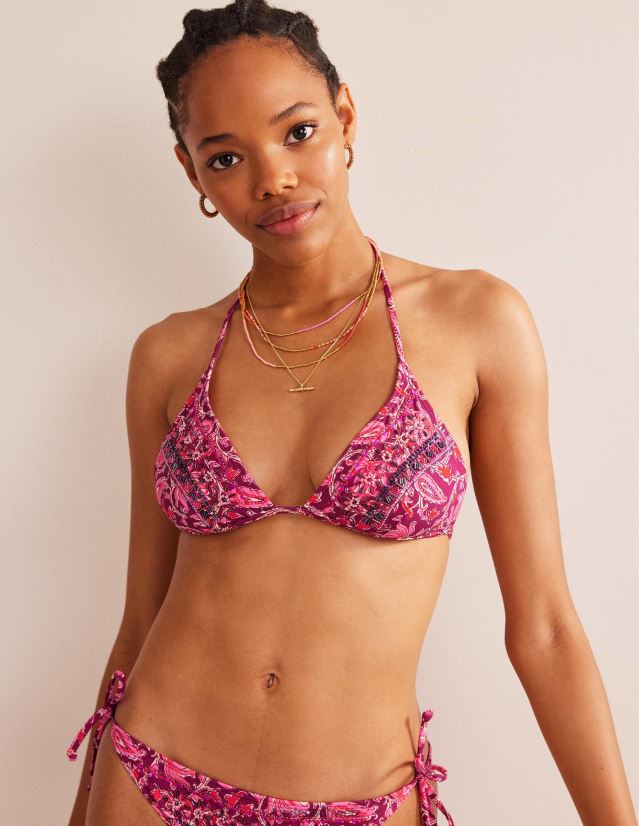 Boden Frauen Bikinioberteil mit Perlenverzierung VH86PT1755 Kleidung Himbeerrosa und botanische Rebe