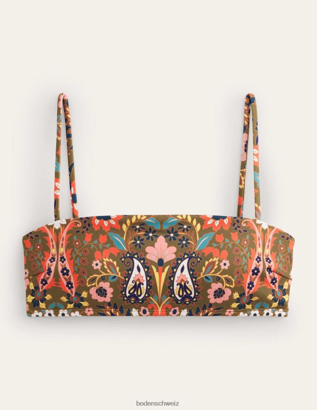 Boden Frauen Bikinioberteil mit schmalen Trägern VH86PT1791 Kleidung Marineblau und exotisches Blattwerk