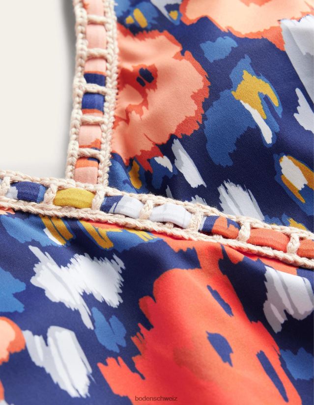 Boden Frauen Gehäkelter Wickelbadeanzug VH86PT983 Kleidung Marineblau und abstrakte Mohnblume