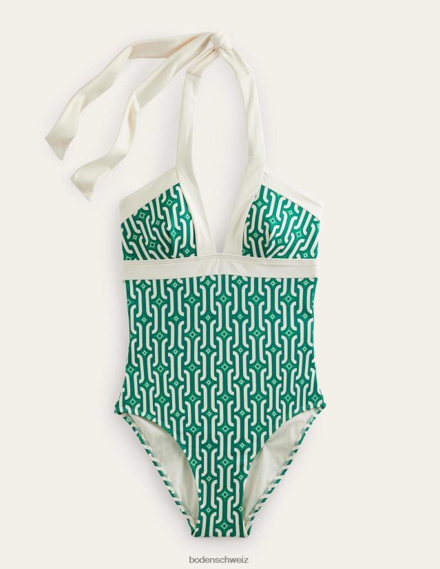 Boden Frauen Ithaca Neckholder-Badeanzug VH86PT308 Kleidung helles Smaragd- und Azurblau-Geo