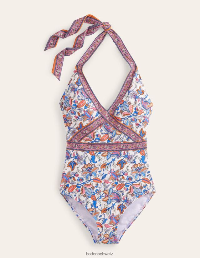 Boden Frauen Kefalonia Neckholder-Badeanzug VH86PT1052 Kleidung Paisley-Ranke aus Elfenbein und Koralle