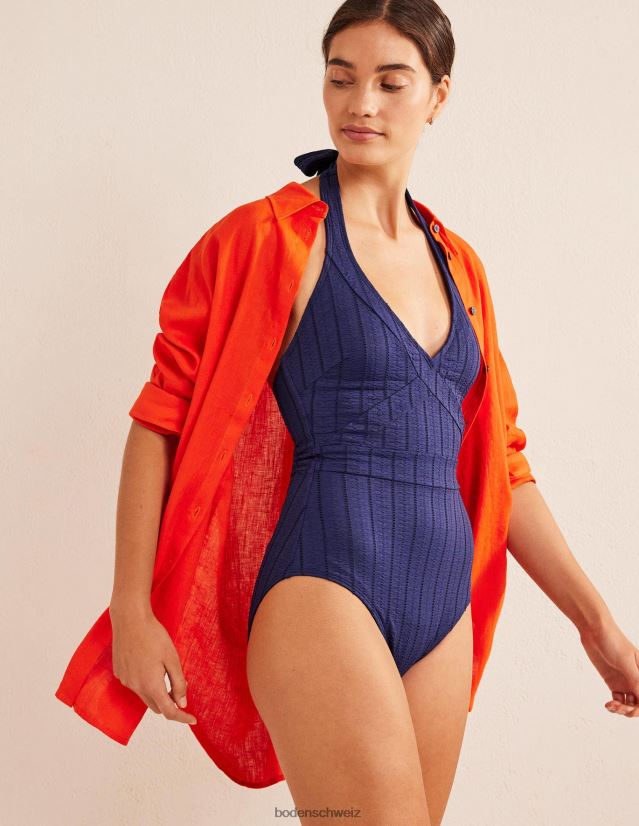 Boden Frauen Kefalonia Neckholder-Badeanzug VH86PT1472 Kleidung Textur der französischen Marine