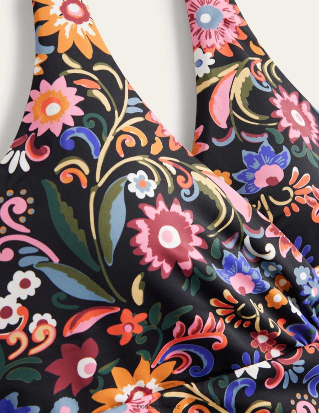 Boden Frauen Levanzo geraffter Neckholder-Badeanzug VH86PT1114 Kleidung Schwarz- und Gardenien-Pop