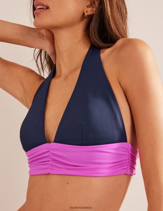Boden Frauen Neckholder-Bikinioberteil mit Schleifendetail VH86PT2580 Kleidung Mitternachts- und Pink-Farbblock