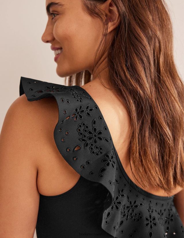 Boden Frauen Rüschen-Badeanzug mit einer Schulter VH86PT2437 Kleidung Schwarz