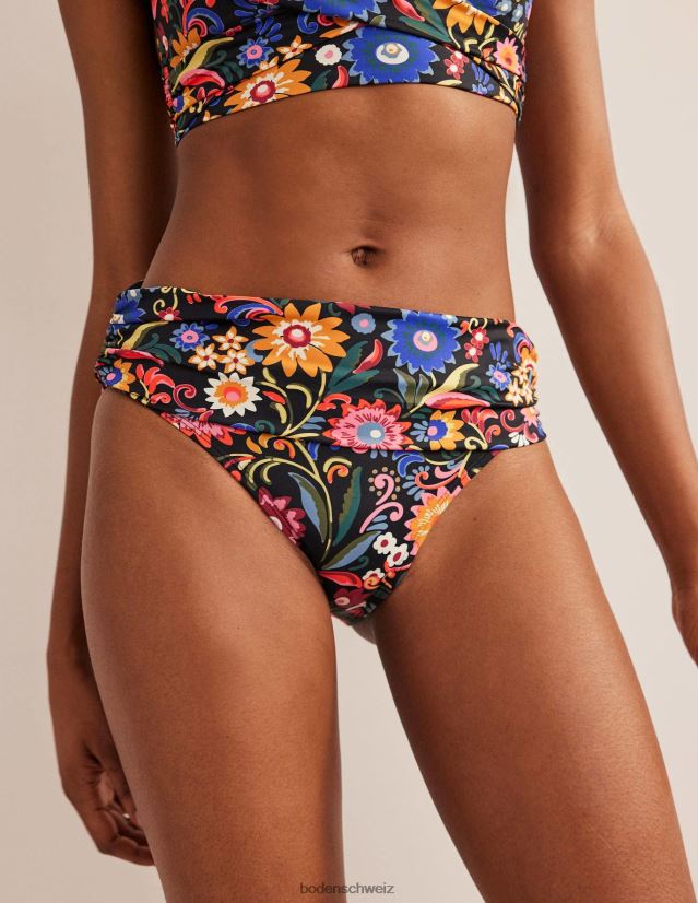 Boden Frauen klassische Falten-Bikinihose VH86PT1768 Kleidung Schwarz- und Gardenien-Pop