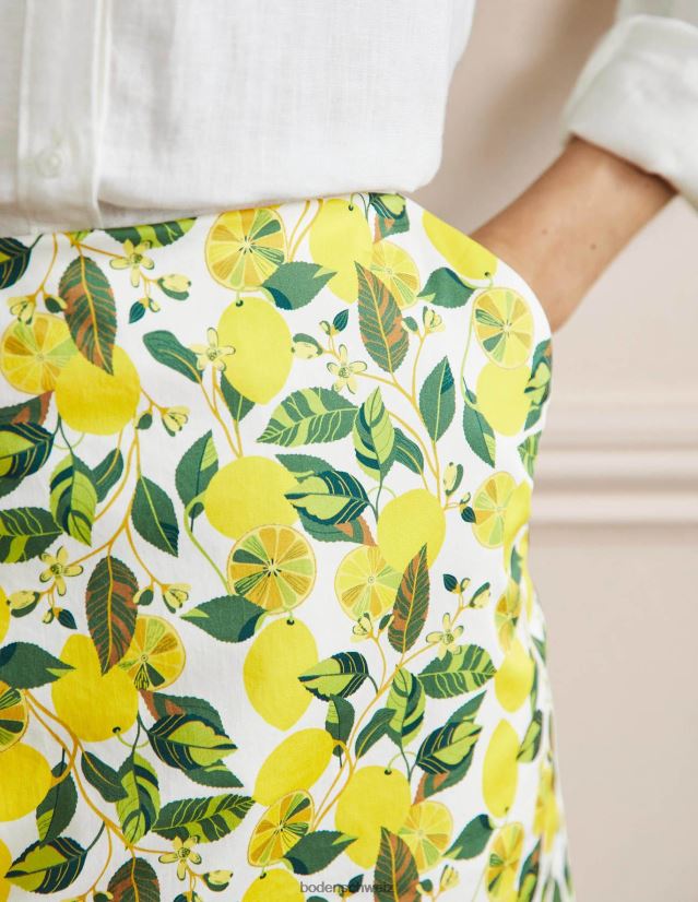 Boden Frauen Bedruckter Minirock in A-Linie VH86PT2430 Kleidung Elfenbein und Zitronenranke