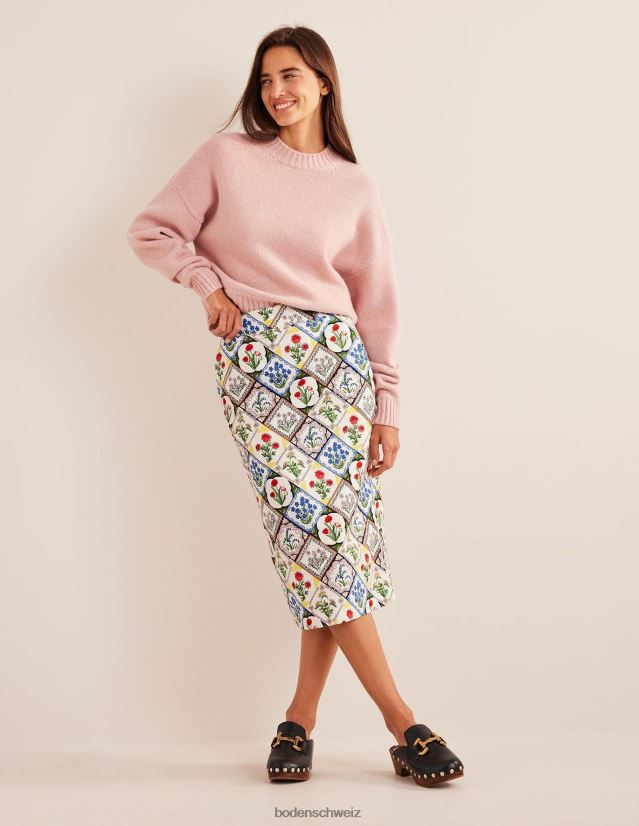 Boden Frauen Bleistiftrock aus strukturierter Baumwolle VH86PT1111 Kleidung Elfenbein und wildes Blauglöckchen