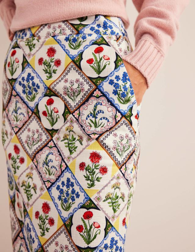 Boden Frauen Bleistiftrock aus strukturierter Baumwolle VH86PT1111 Kleidung Elfenbein und wildes Blauglöckchen