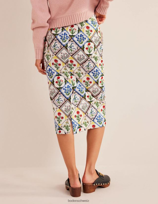 Boden Frauen Bleistiftrock aus strukturierter Baumwolle VH86PT1111 Kleidung Elfenbein und wildes Blauglöckchen