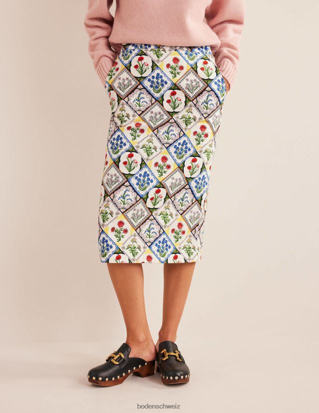 Boden Frauen Bleistiftrock aus strukturierter Baumwolle VH86PT1111 Kleidung Elfenbein und wildes Blauglöckchen