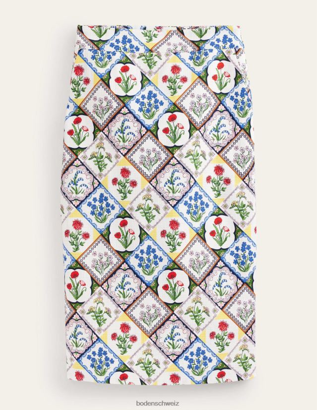 Boden Frauen Bleistiftrock aus strukturierter Baumwolle VH86PT1111 Kleidung Elfenbein und wildes Blauglöckchen