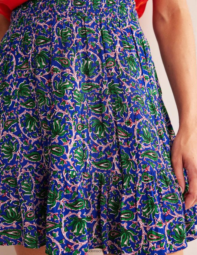 Boden Frauen Crinkle-Minirock VH86PT1251 Kleidung blaue Welle und botanische Rebe
