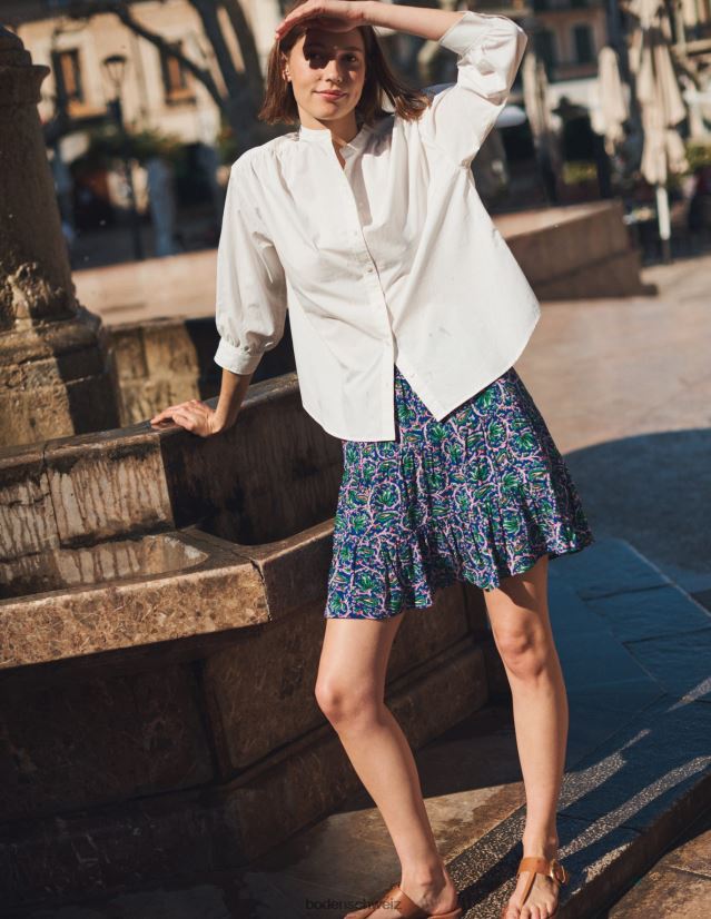 Boden Frauen Crinkle-Minirock VH86PT1251 Kleidung blaue Welle und botanische Rebe