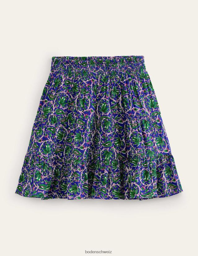 Boden Frauen Crinkle-Minirock VH86PT1251 Kleidung blaue Welle und botanische Rebe