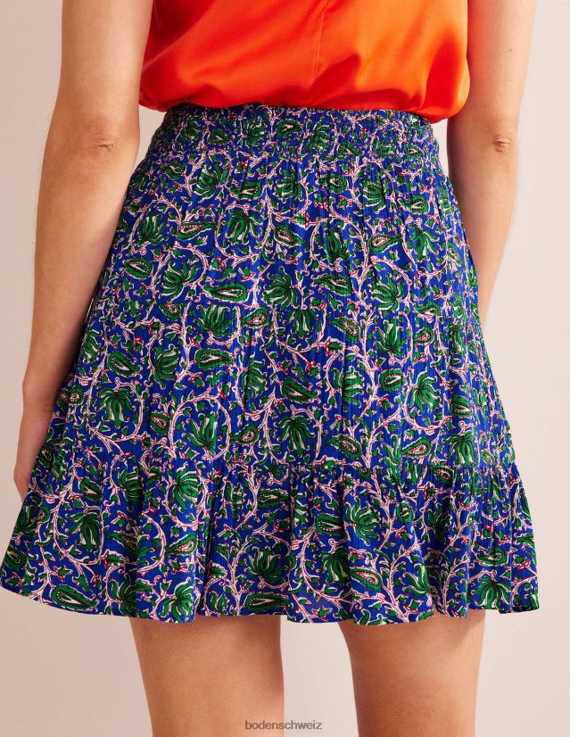 Boden Frauen Crinkle-Minirock VH86PT1251 Kleidung blaue Welle und botanische Rebe