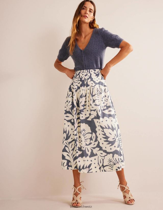 Boden Frauen Falten-Midirock aus Baumwolle VH86PT1223 Kleidung Saphir- und Eichenterrasse
