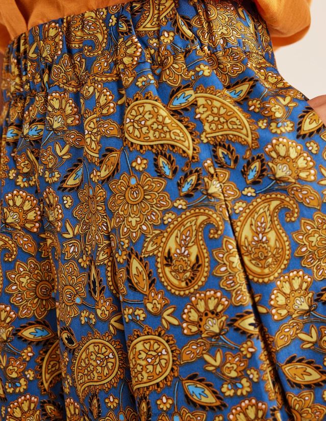 Boden Frauen Faltenrock aus Baumwolle VH86PT1218 Kleidung Ernte Gold- und Paisley-Terrasse