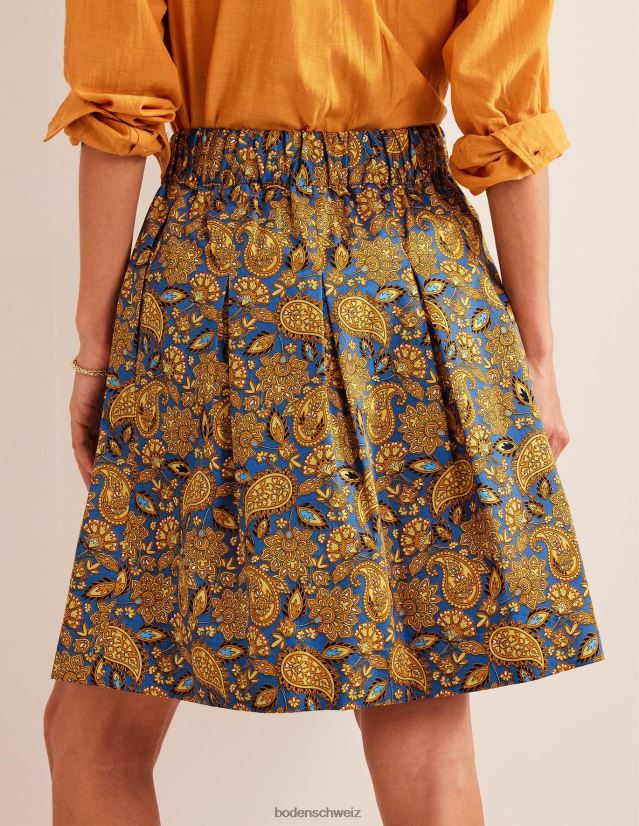 Boden Frauen Faltenrock aus Baumwolle VH86PT1218 Kleidung Ernte Gold- und Paisley-Terrasse