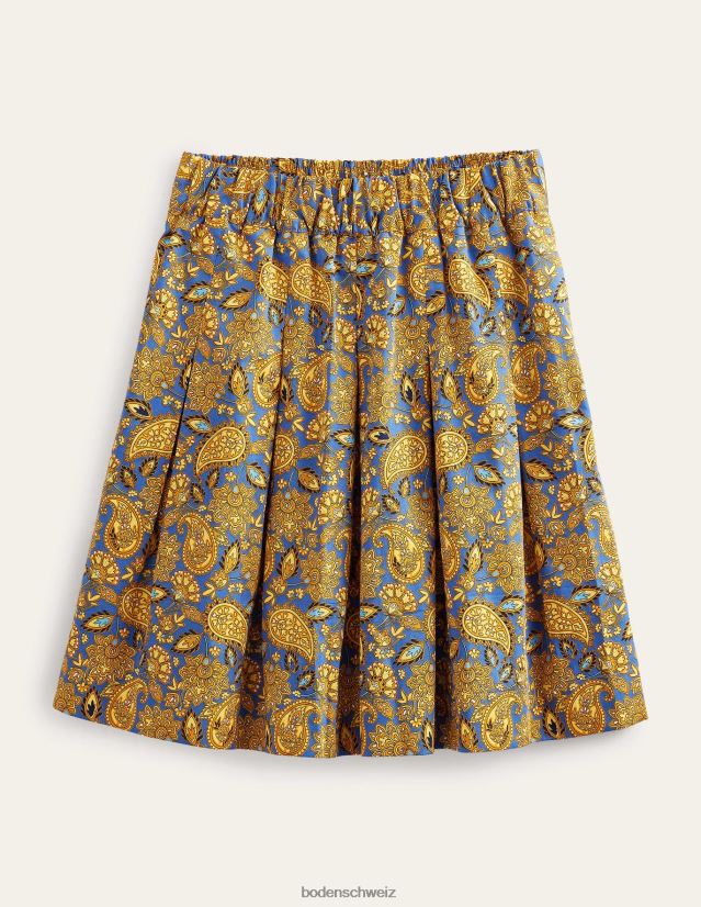 Boden Frauen Faltenrock aus Baumwolle VH86PT1218 Kleidung Ernte Gold- und Paisley-Terrasse