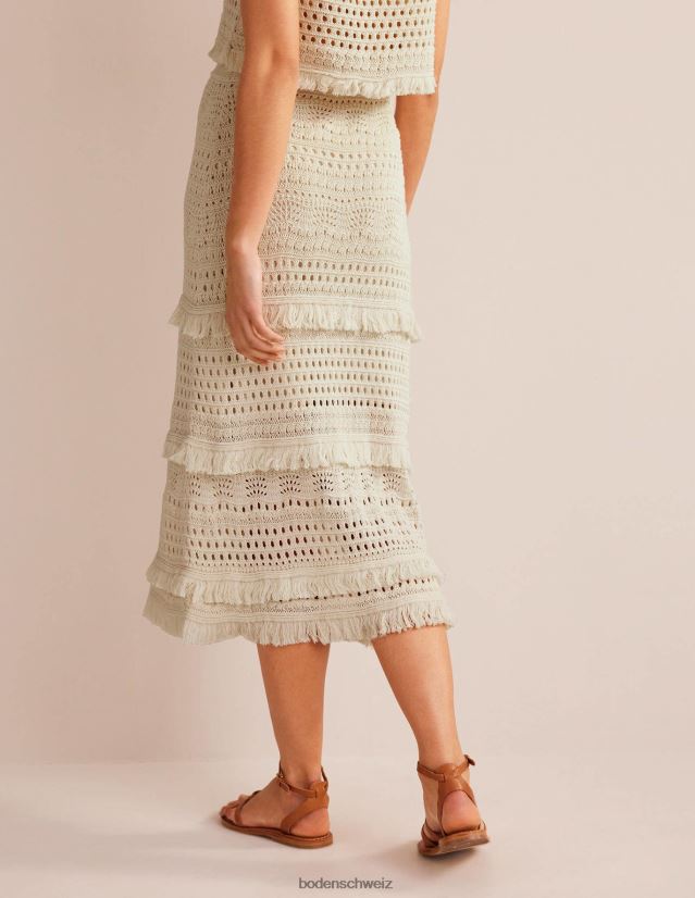 Boden Frauen Gehäkelter Strickrock mit Fransen VH86PT2532 Kleidung warmes Elfenbein