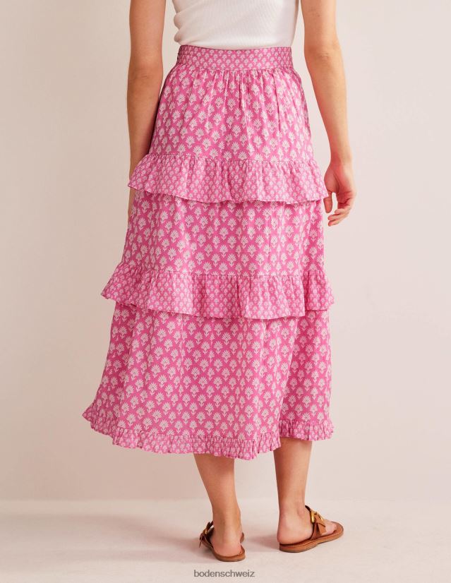 Boden Frauen Gestufter Maxirock aus Baumwolle VH86PT633 Kleidung Pflaumenblüte und Gänseblümchenkern