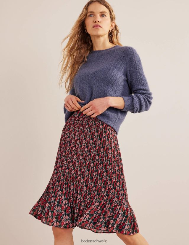 Boden Frauen Knielanger Plisseerock VH86PT1023 Kleidung Multi & abstrakte Mohnblume klein