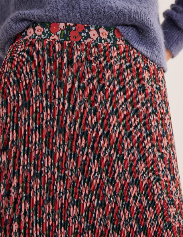 Boden Frauen Knielanger Plisseerock VH86PT1023 Kleidung Multi & abstrakte Mohnblume klein