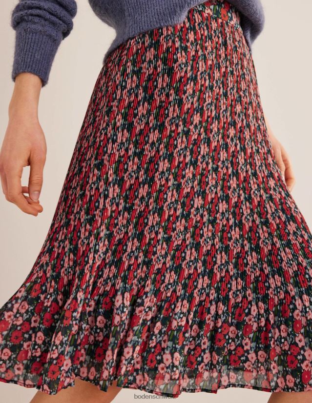 Boden Frauen Knielanger Plisseerock VH86PT1023 Kleidung Multi & abstrakte Mohnblume klein