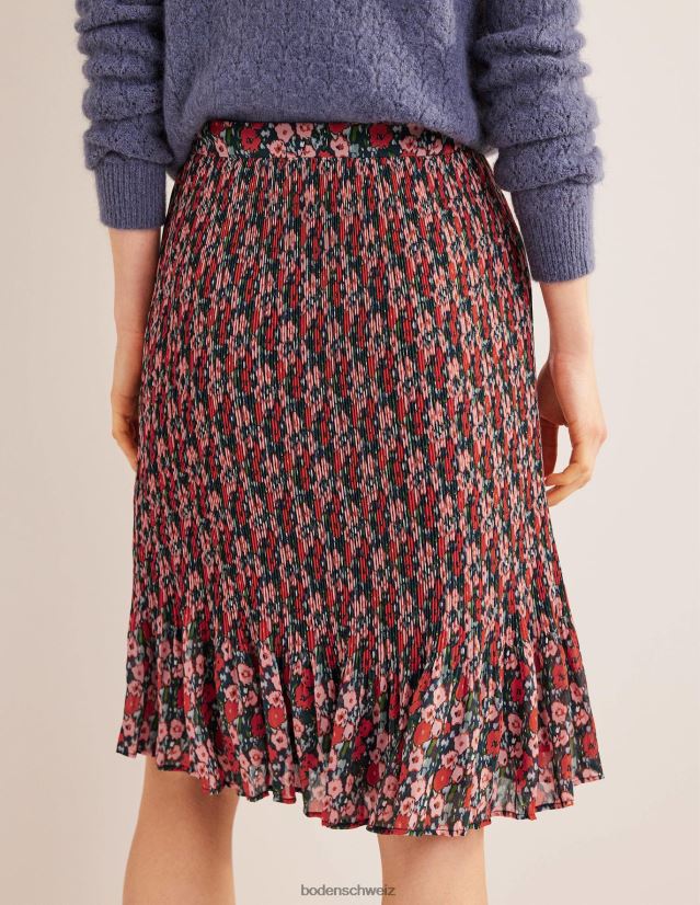 Boden Frauen Knielanger Plisseerock VH86PT1023 Kleidung Multi & abstrakte Mohnblume klein