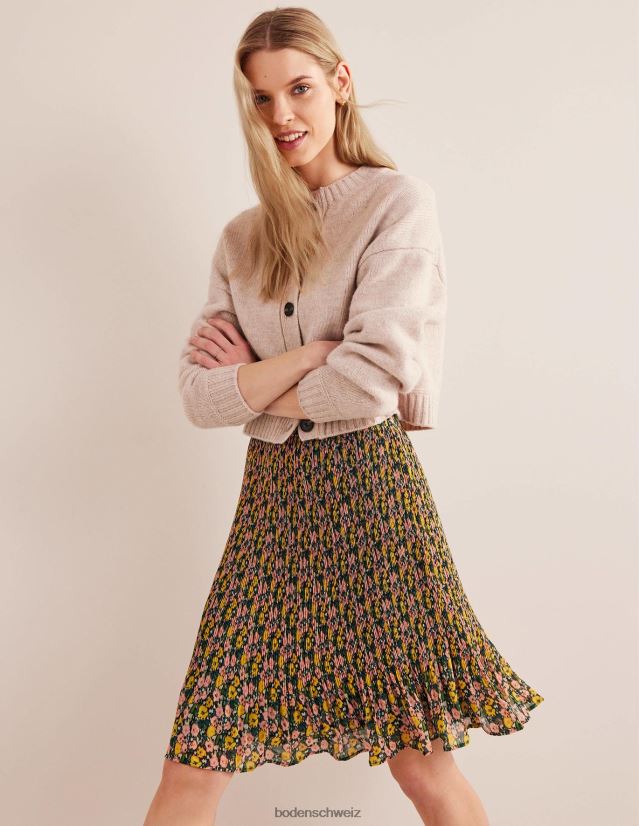 Boden Frauen Knielanger Plisseerock VH86PT1243 Kleidung Smaragdnacht und abstrakter Mohn