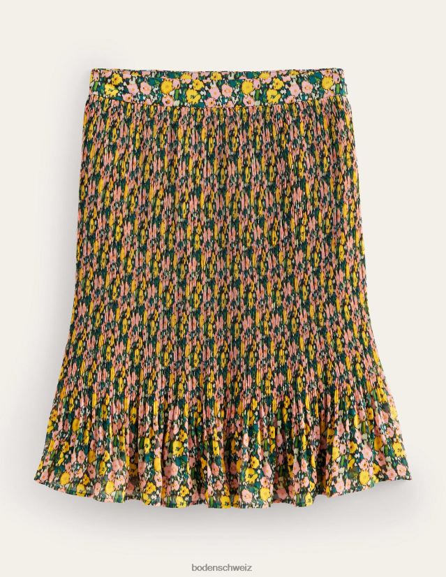 Boden Frauen Knielanger Plisseerock VH86PT1243 Kleidung Smaragdnacht und abstrakter Mohn