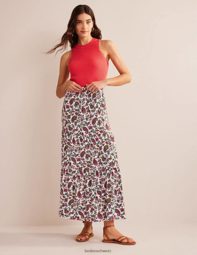 Boden Frauen Maxirock aus Jersey VH86PT1053 Kleidung Mehrfarbig und Löwenzahn-Paisley