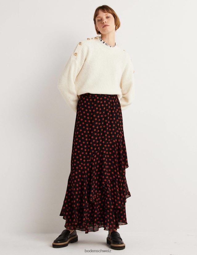 Boden Frauen Maxirock mit mehreren Rüschen VH86PT1627 Kleidung schwarze und Petunienknospe