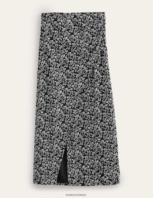 Boden Frauen Midirock aus Jersey mit seitlichen Schlitzen VH86PT2516 Kleidung schwarze und abstrakte Rebe