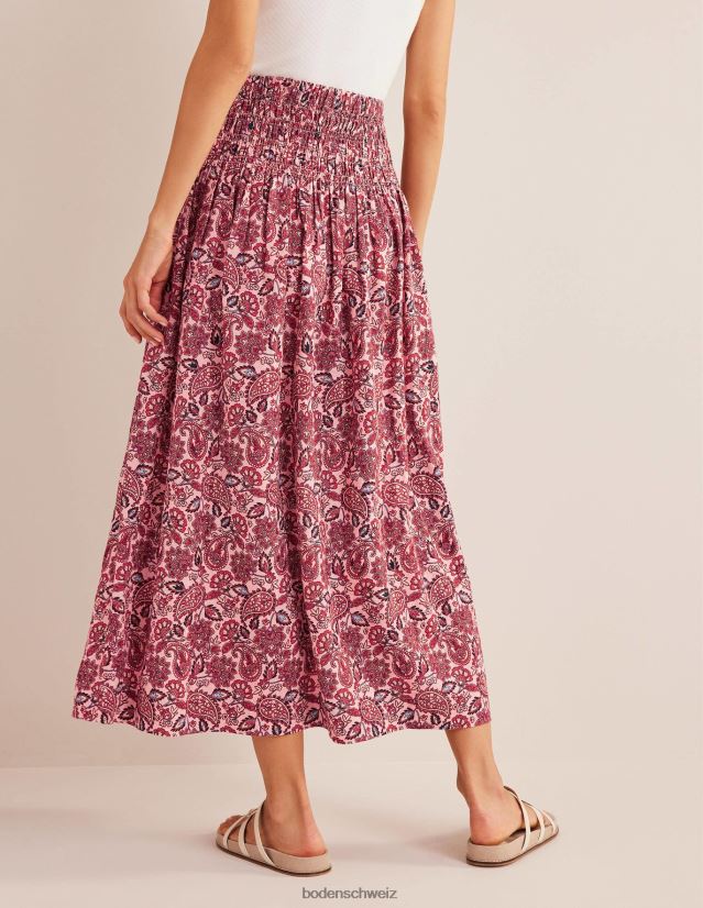 Boden Frauen Midirock aus Leinen mit geraffter Taille VH86PT2491 Kleidung Kreiderosa und Paisley-Terrasse